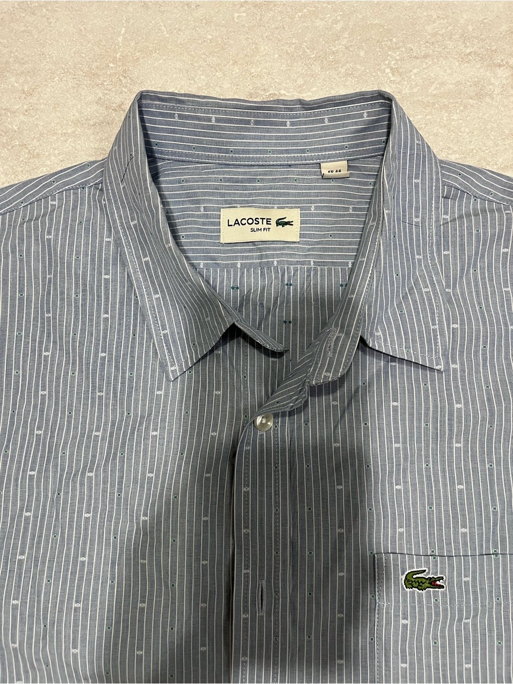 Lacoste Men's XL Blue/White Striped embroideryCotton Long Sleeve Button Up Shirt